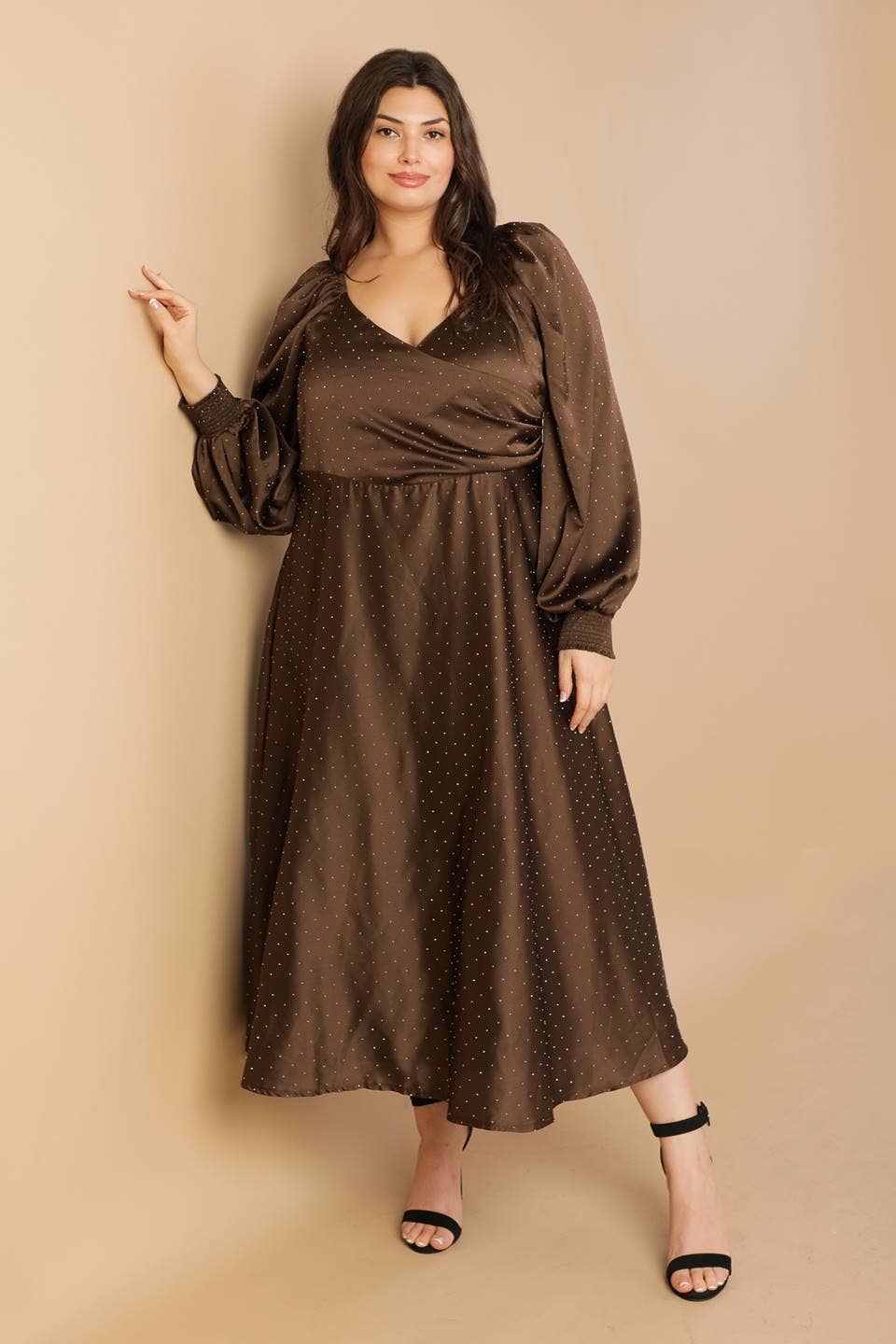 Brown A embellished woven midi dress - ID21730-P for wholesale on Faire