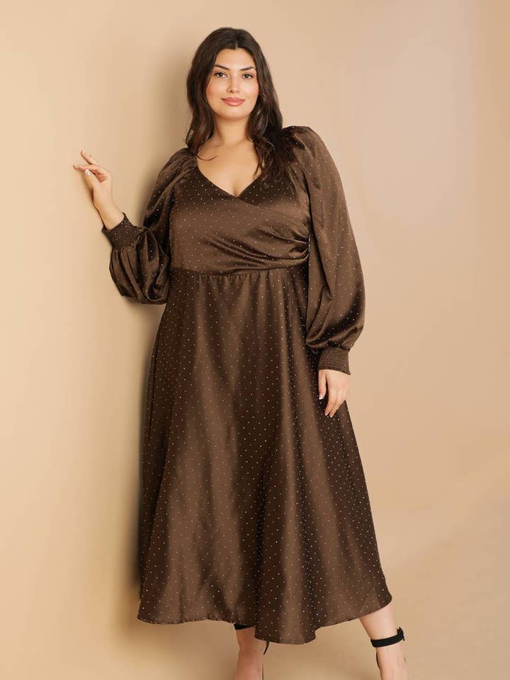 Brown A embellished woven midi dress - ID21730-P for wholesale on Faire0