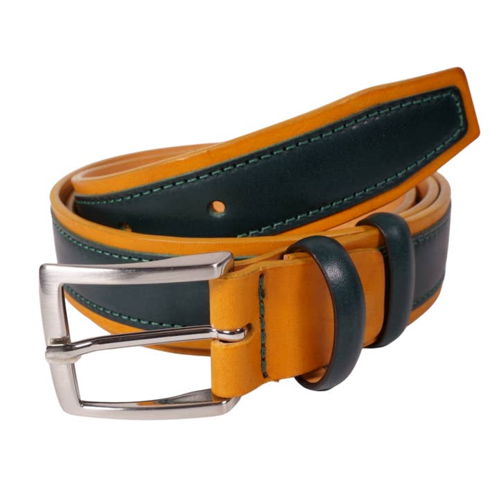 Ceinture de sport en cuir Tuscany jaune et vert pour homme pour la vente par Tailorbelt