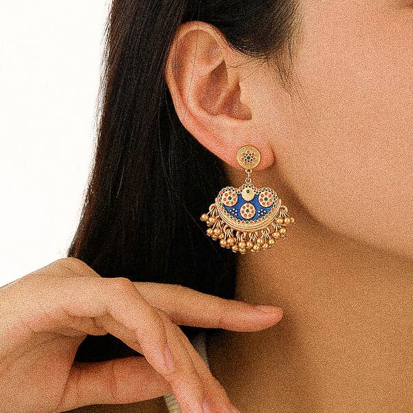 Multi Colored Jacqueline 18K Gold Bohemian Half Moon Tassel Earring for wholesale on Faire