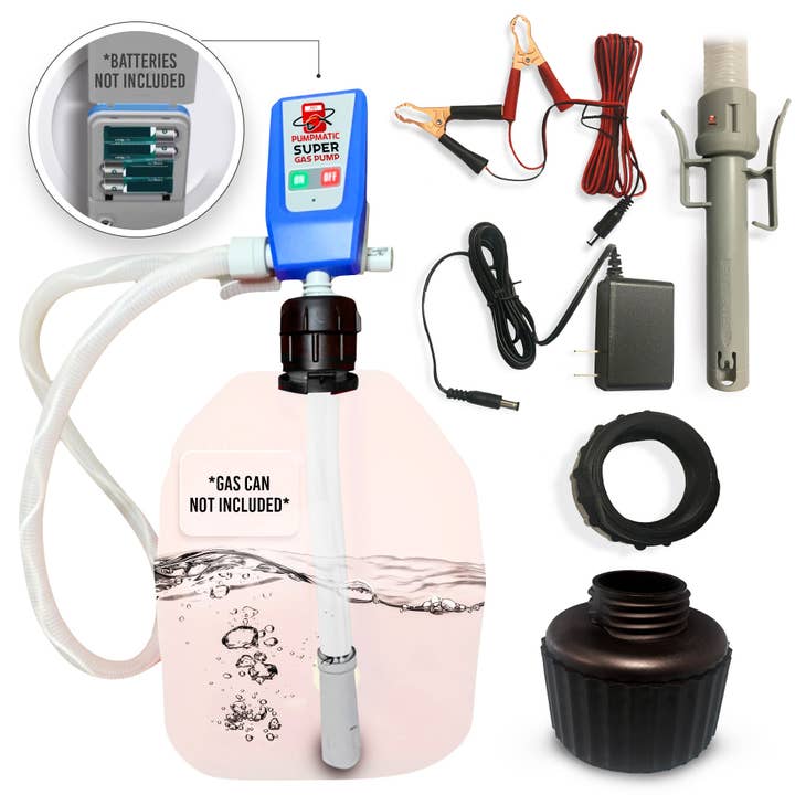 Pompe à carburant PumpMatic Super Gas Pump pour essence, diesel, kérosène + 3 sources d'alimentation avec tuyau de 1,30 m pour la vente par BRS Battery