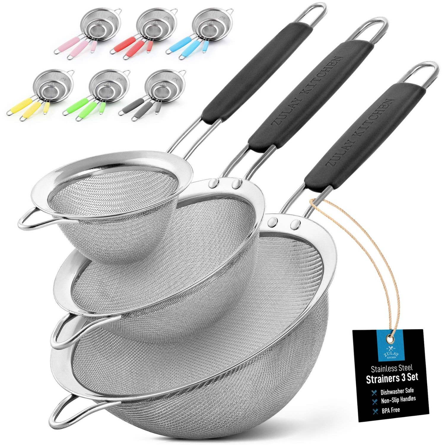 Zulay Kitchen - Wholesale Sifter - Premium Stainless Steel Fine Mesh Strainer Set of 312