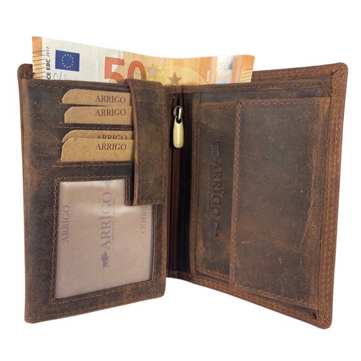 Arrigo - Vente Portefeuille – homme - Portefeuille homme en cuir de buffle - Portefeuille pliant - Protection RFID10