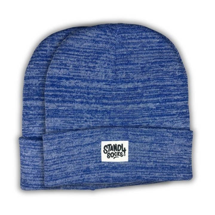 Stand4 Solid Blue Beanie with Patch for wholesale by Stand4 Socks US