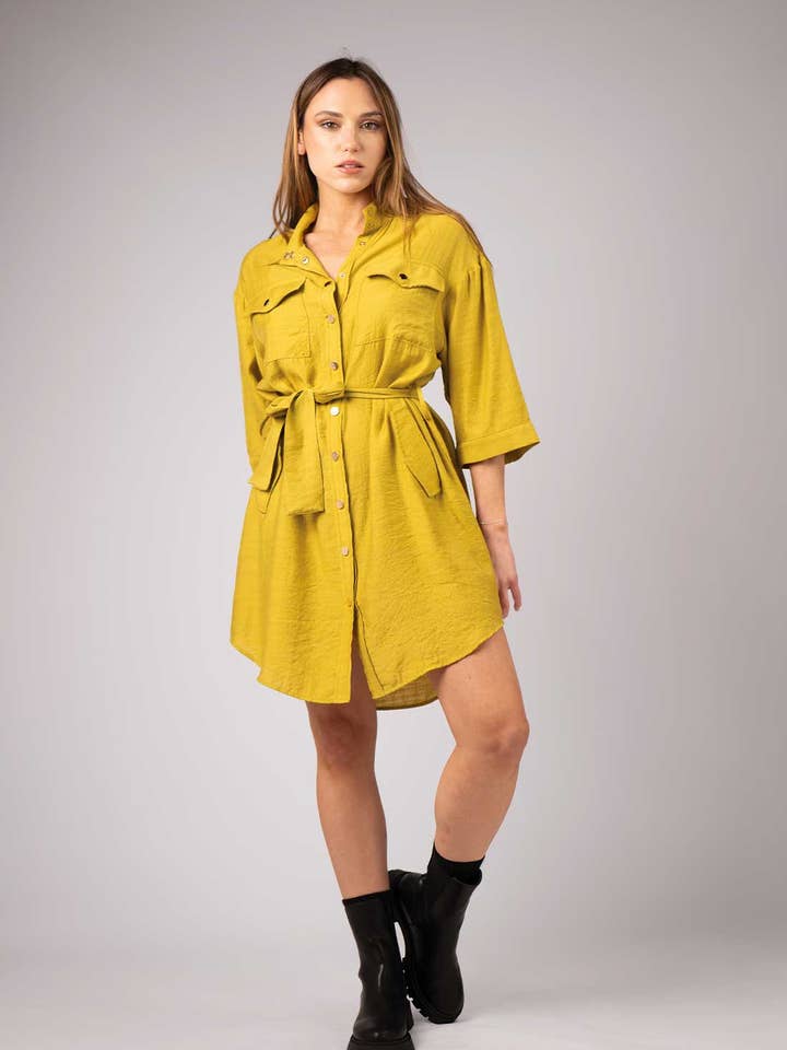 Abito camicia corto HANNA con cintura rimovibile per la vendita all'ingrosso da parte di Zibi London