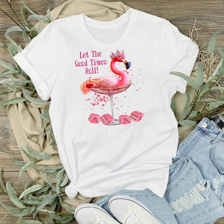Flamingo Let The Good Times Roll T-Shirt for wholesale by Avery Lane Gifts