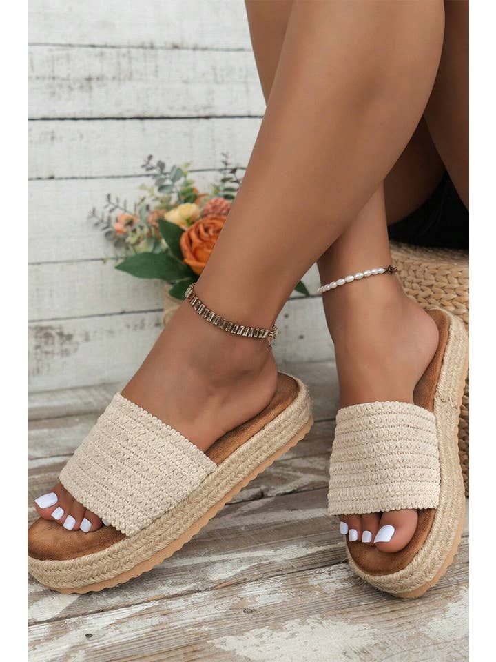 As shown Boho Woven Wedge Fashion Slippers | US6-10 for wholesale on Faire