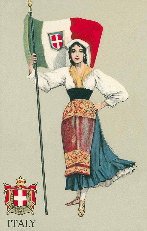 Found Image Press – Großhandel Kunstdruck – Kunstdruck IT-144 Italienische Bäuerin mit Flagge0