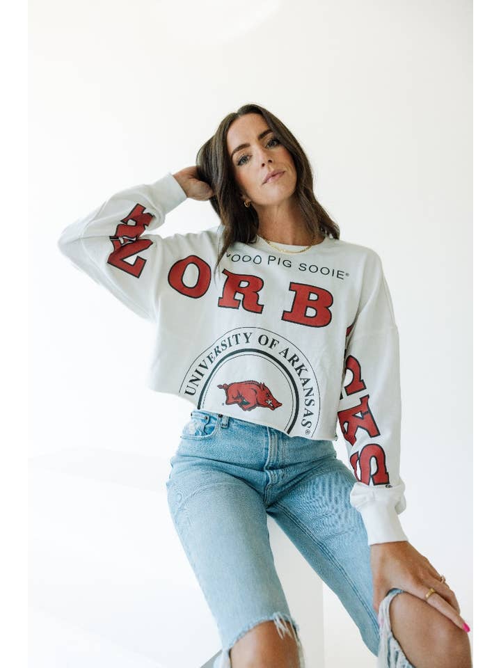WHITE Arkansas Phipps Split Cropped Longsleeve for wholesale on Faire