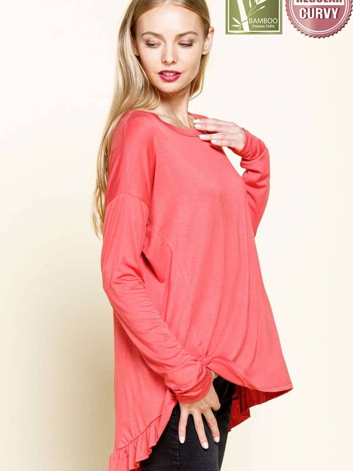 mittoshop - Wholesale Tunic - Women's - BAMBOO RUFFLED HEM HIGH & LOW TUNIC KNIT TOP9