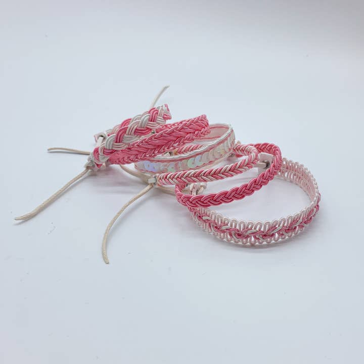 Natalia - Wholesale Jewelry Set - Adjustable Woven Pink Friendship Bracelets for Teen - SET 122