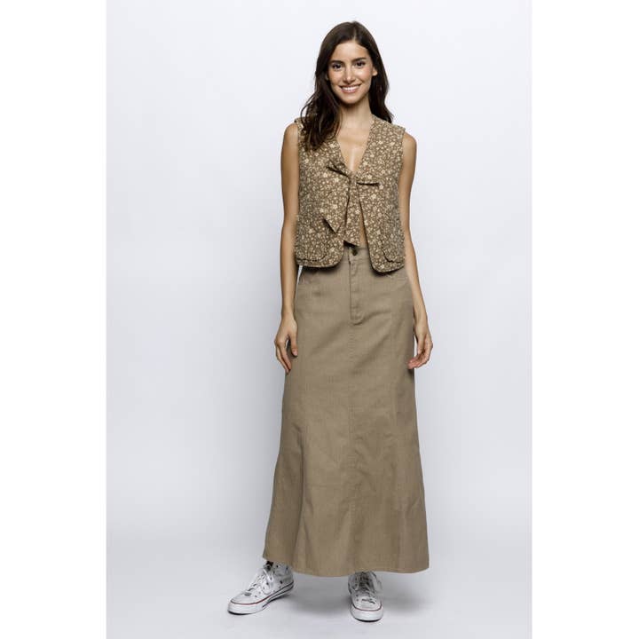 BEIGE SAND FL JT6759- FLORAL CURVED SEAM BOW VEST for wholesale on Faire