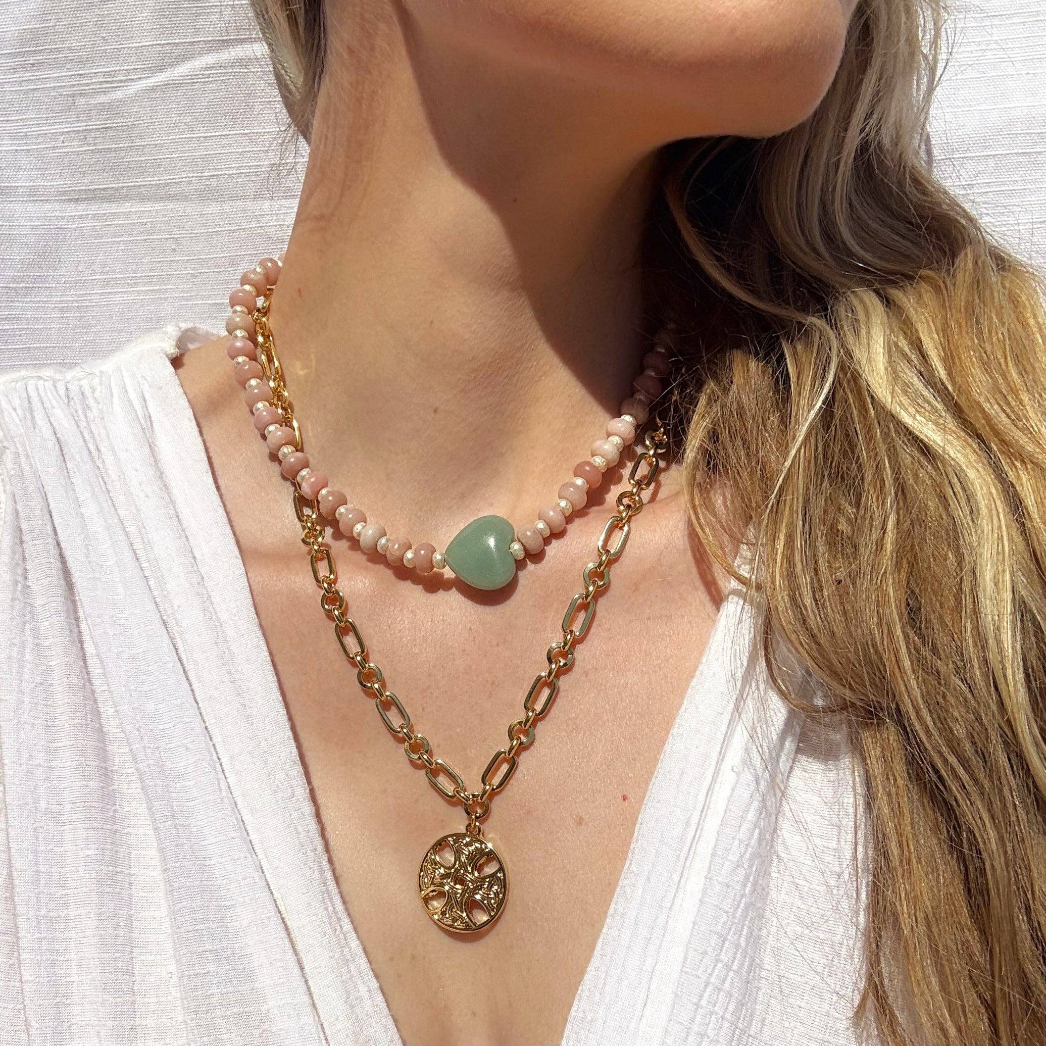 The Silver Wren - Wholesale Beaded/Pearl Necklace - Arden Pink Opal Necklace - Heart Jewelry - Small Batch1