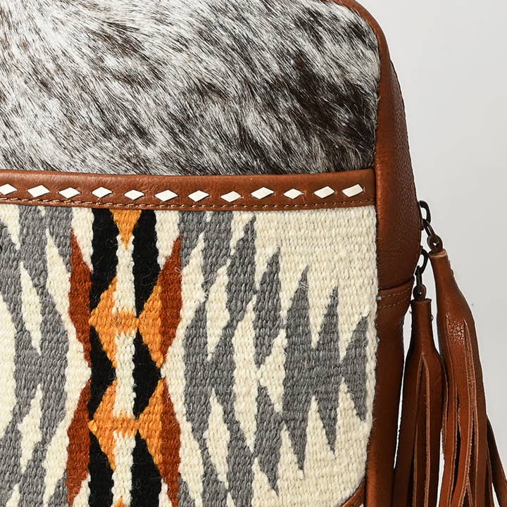 LS Western - Wholesale Backpack - Women's - ADBGA623 Southwestern Cowhide Crossbody Backpack with Wool Panel & Leather Trim4