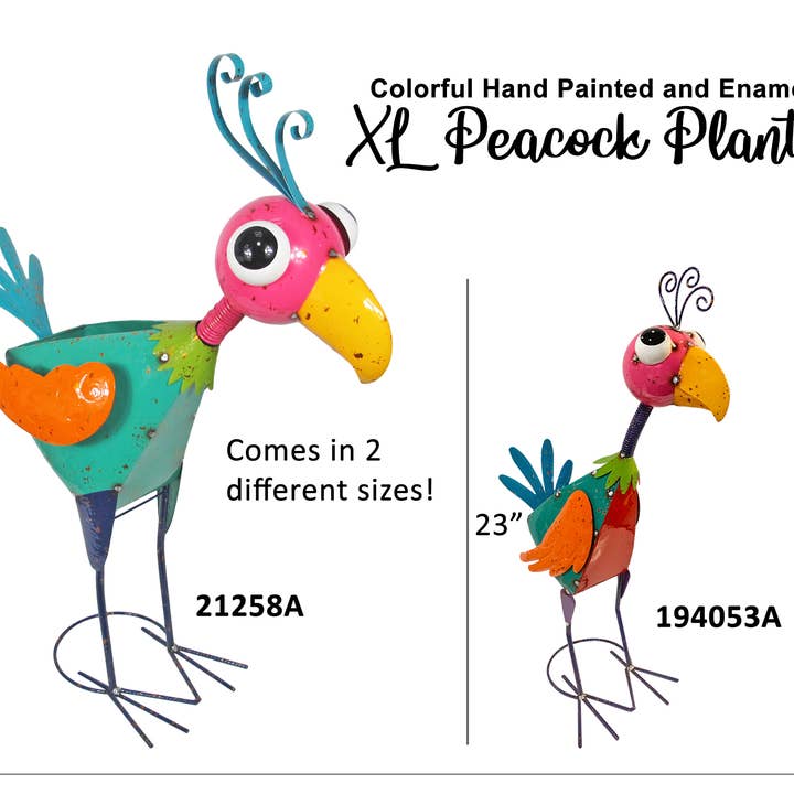 Continental Art Center - Vente Pot - Jardinière de paon en métal émaillé coloré XL4