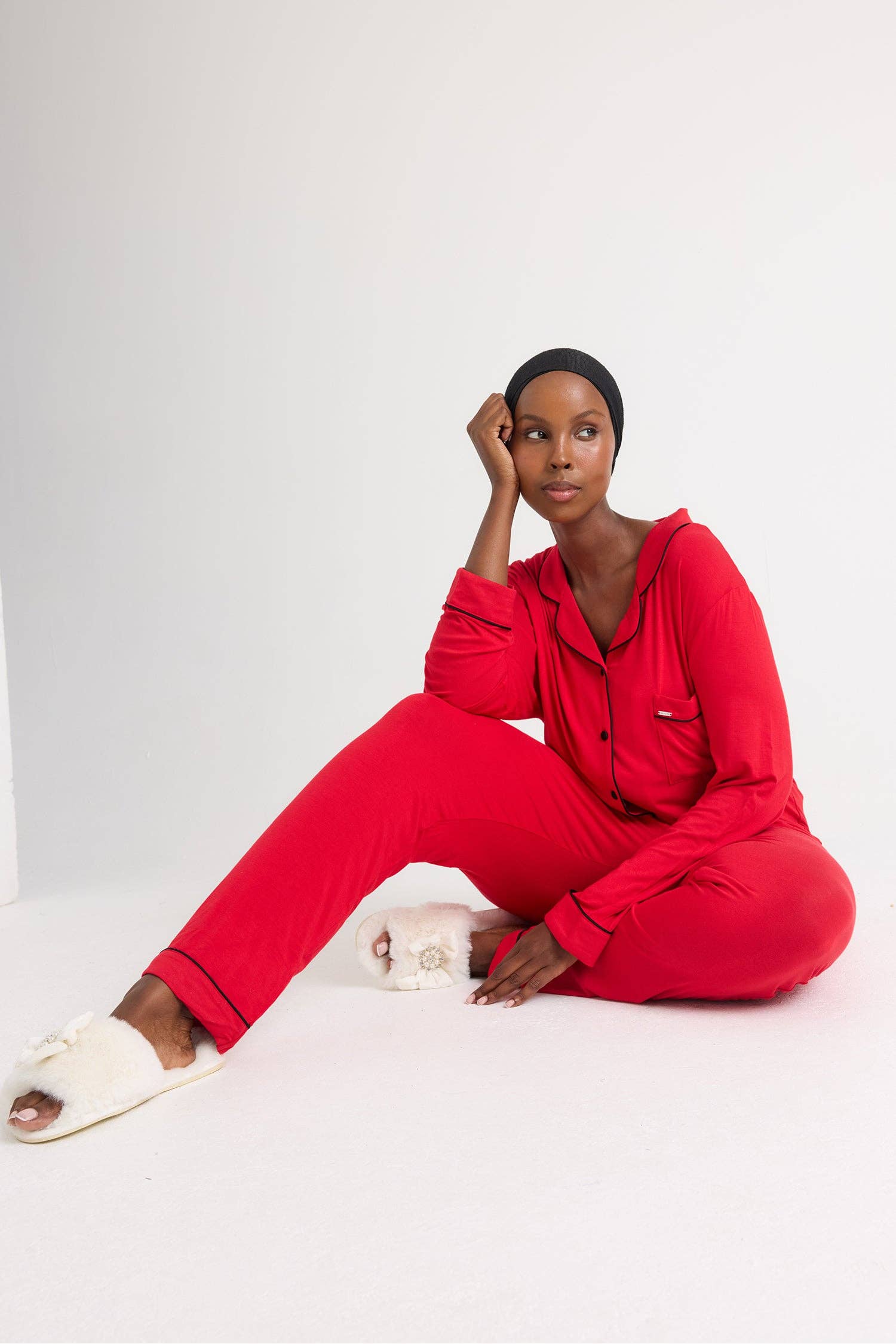 Bamboo Long Pyjama Set in Red for wholesale on Faire3