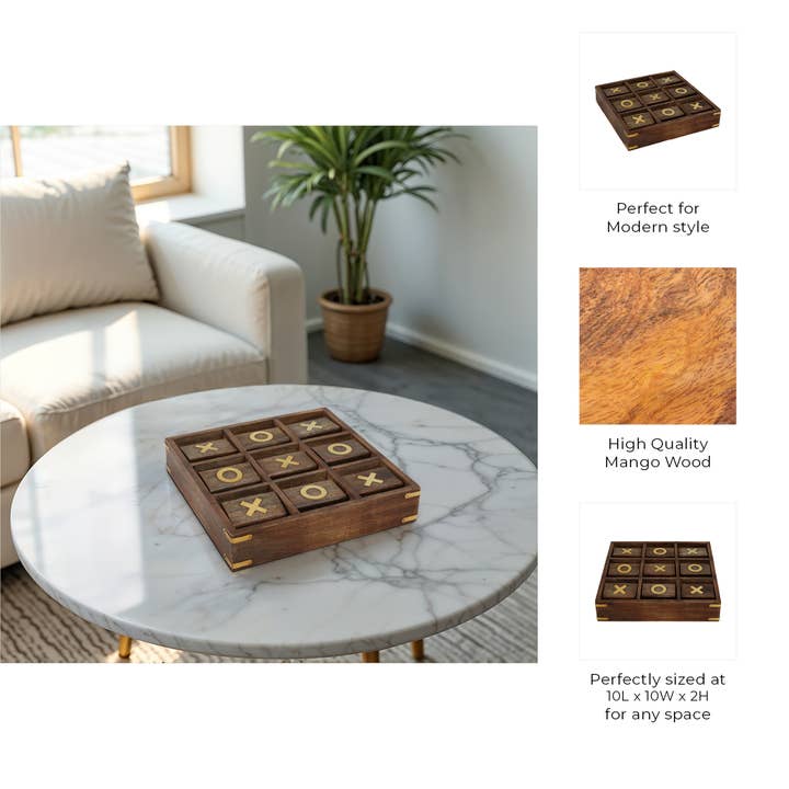 Sagebrook Home - Wholesale Board Game - Board Game - Brown Wood/Metal Revolving Tic Tac Toe, 10 in.4