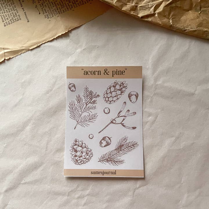 Acorns & Pine Stickersheet for wholesale by samesjournal