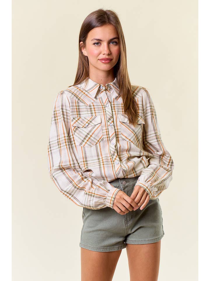 Doe and Rae – Großhandel Hemd mit Button-down-Kragen – Damen – KARIERTE FLANELLBLUSE MIT DRUCKKNÖPFEN - 44706T