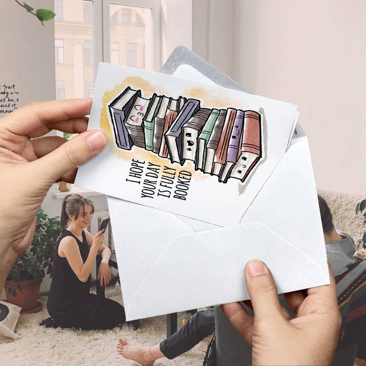 Aaron Millard Illustration – wholesale Birthday card – "Day Fully Booked" Funny Book Lover Birthday Card for Reader4
