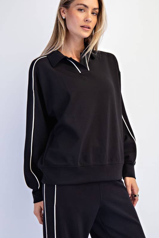 Sunday Morning - Vente Polo – femme - T580037-Polo à manches longues en modal scuba avec double passepoil0