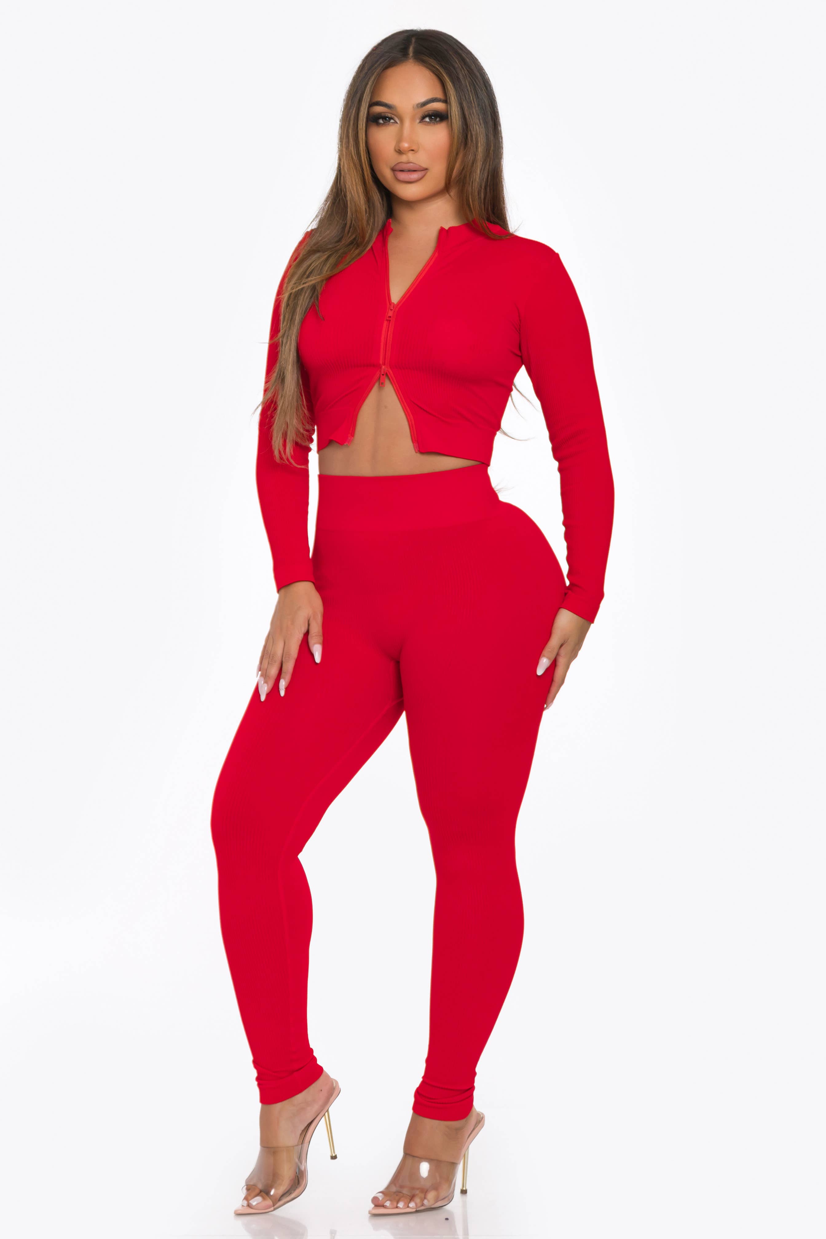 Lime All the Time – Großhandel Set aus Oberteil und Hose (NICHT Loungewear) – Damen – 2-teiliges Set aus Crop-Top und Leggings mit langem Reißverschluss, ohne Nähte13