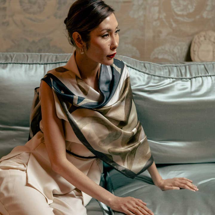 Livia - Silk Scarf Shawl - Steel Blue for wholesale by Elizabetta Made in Italy USA