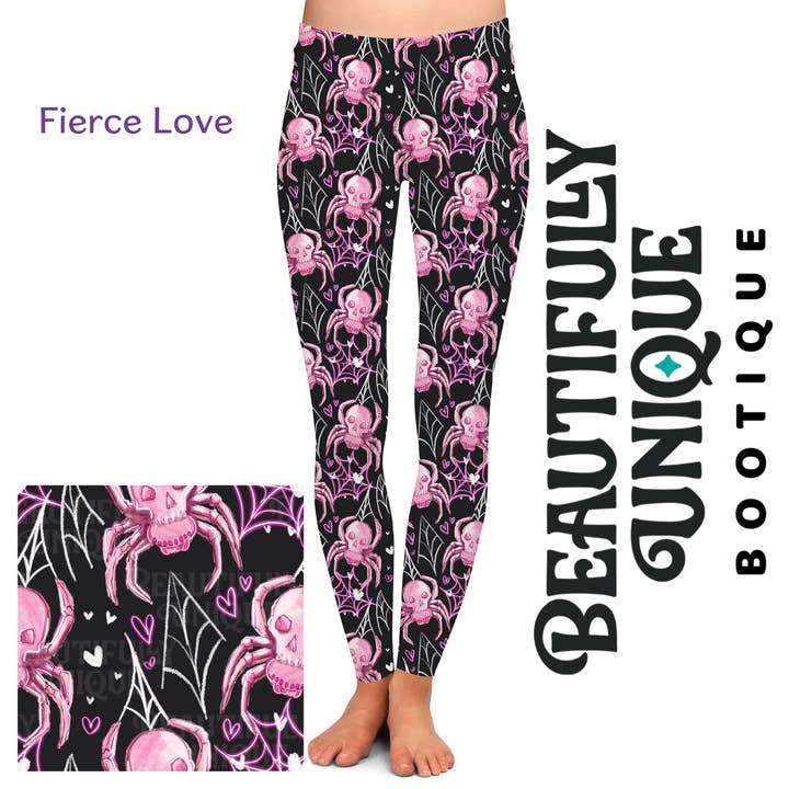 Fierce Love Exclusive Leggings - High-quality Handcrafted Vibrant Valentine's Day Valentine Spooky Love for wholesale by Beautifully Unique® Bootique