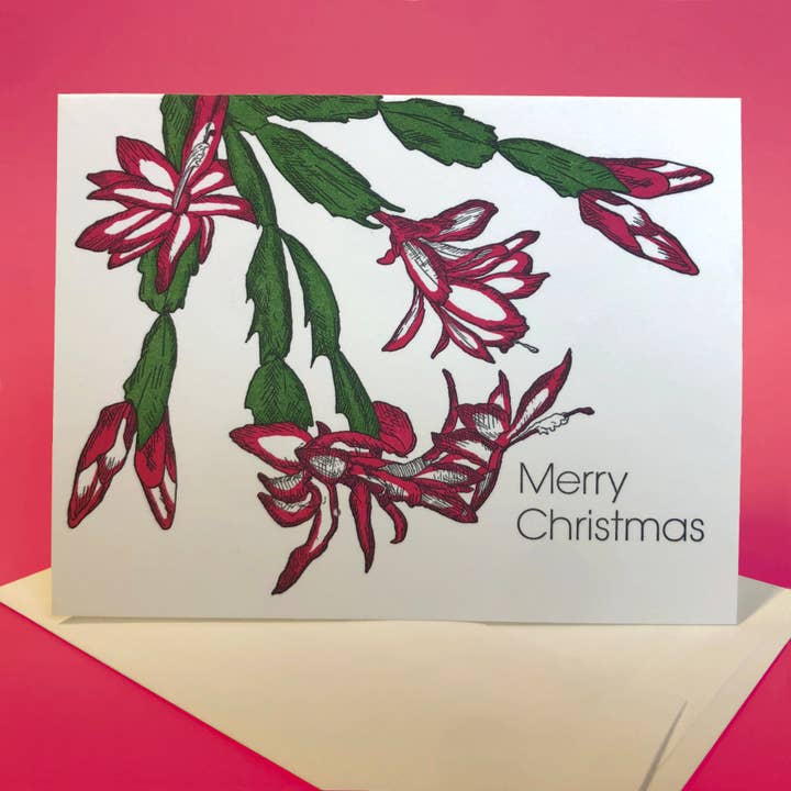 Christmas Cactus Merry Christmas Card for wholesale by Painted Tongue Press