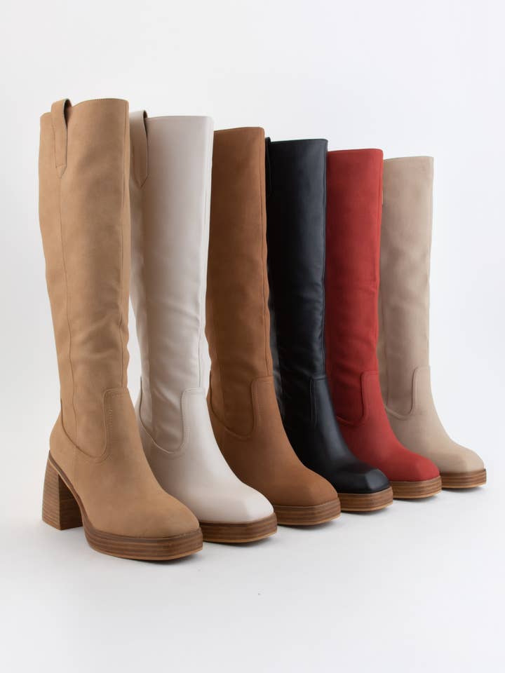 CCOCCI - Wholesale Boots - Women's - ALYSSA CHUNKY PLATFORM HEEL SLIM FIT TALL BOOTS