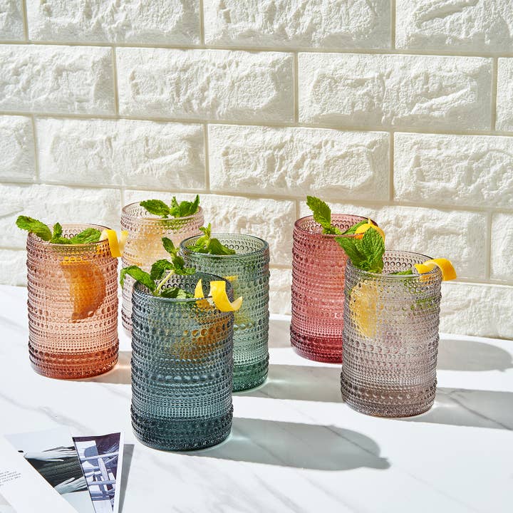 The Wine Savant / Khen Glassware - Wholesale Drinking Glass/Cup - Beaded Hobnail Highball Drinking Glasses | Set of 6 | 14 OZ5