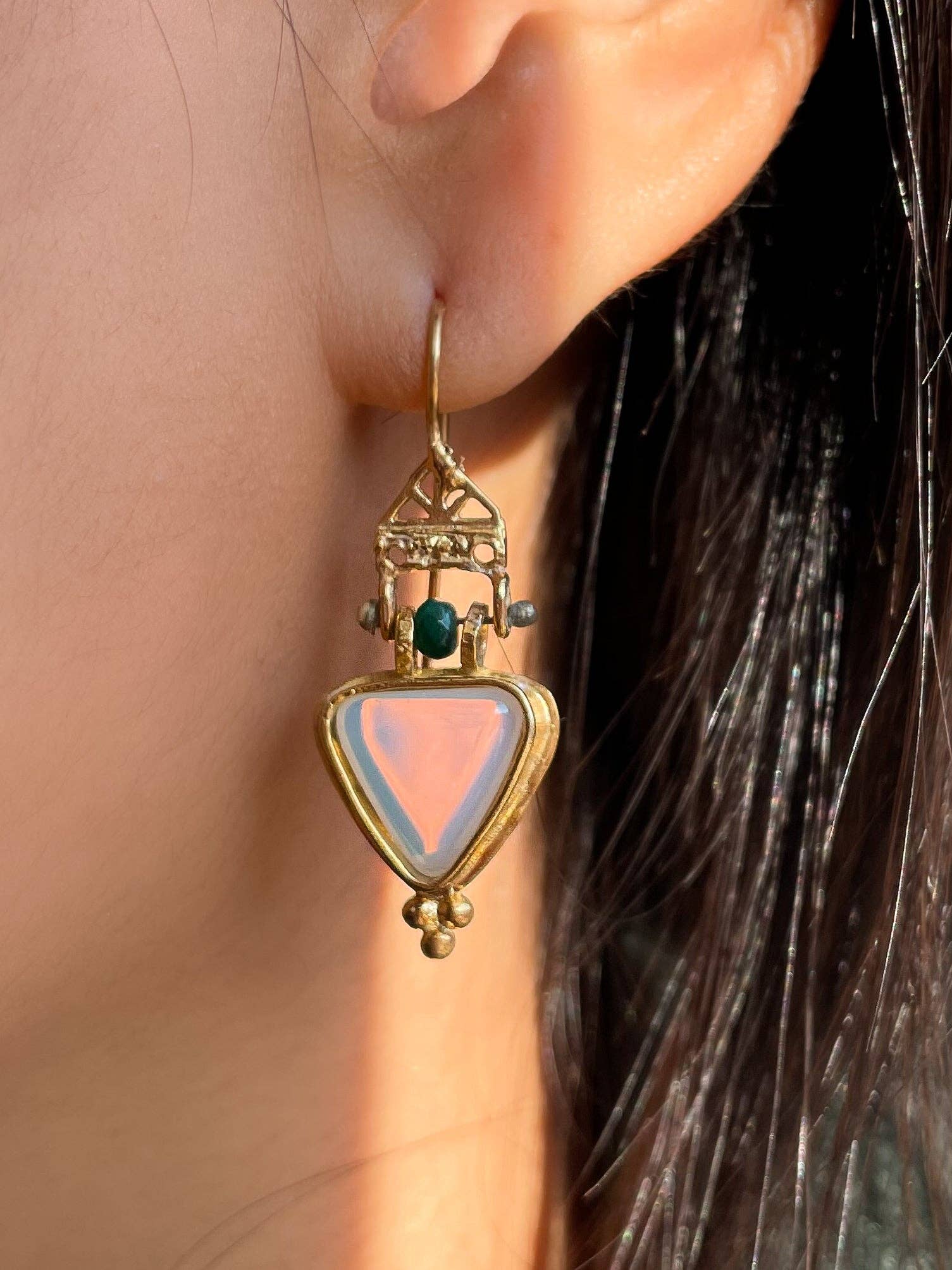 Sabiria Jewelry - Wholesale Dangle Earrings - Asteria 24K Gold-Plated Sterling Silver Opalite Earrings1