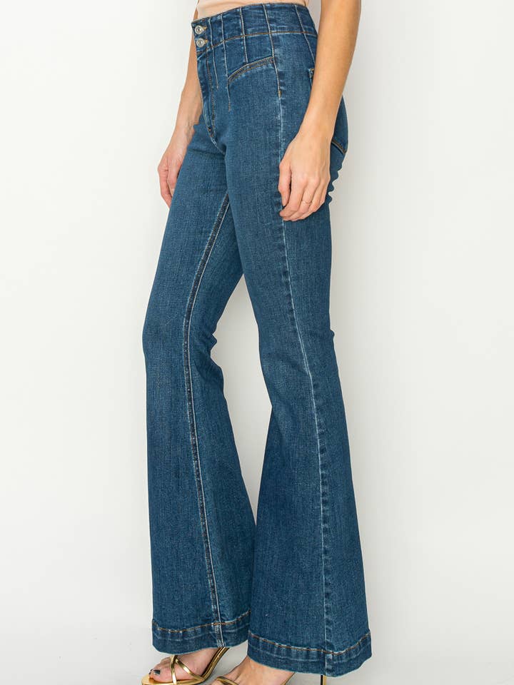 DARK HIGH RISE MODERN FLARE JEANS for wholesale on Faire