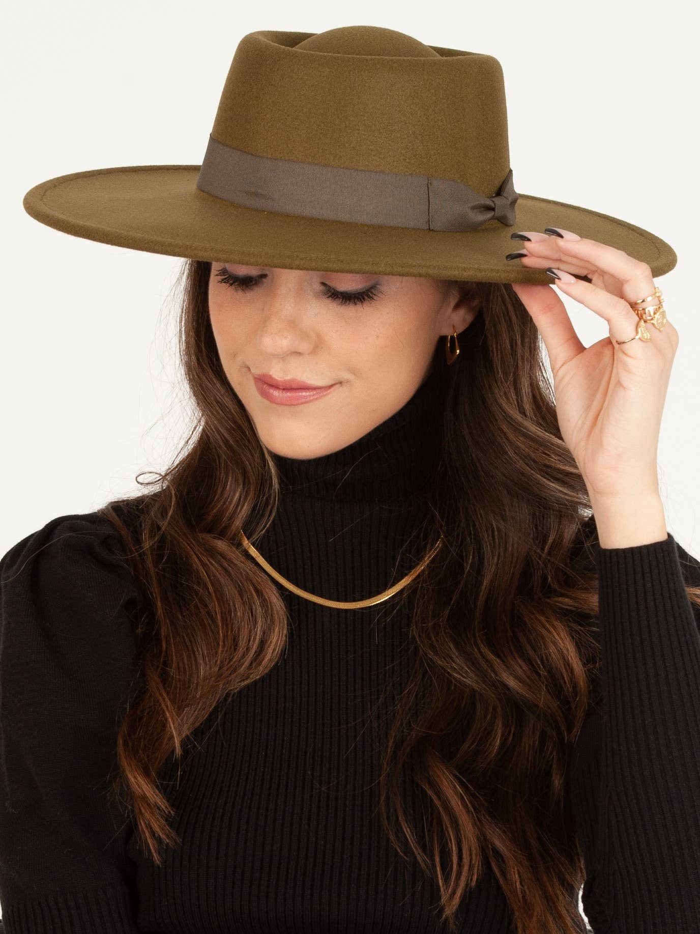 Lucca Couture - Wholesale Fedora - Women's - HBL1030-Rye Vegan Felt Boater-OLIVE3