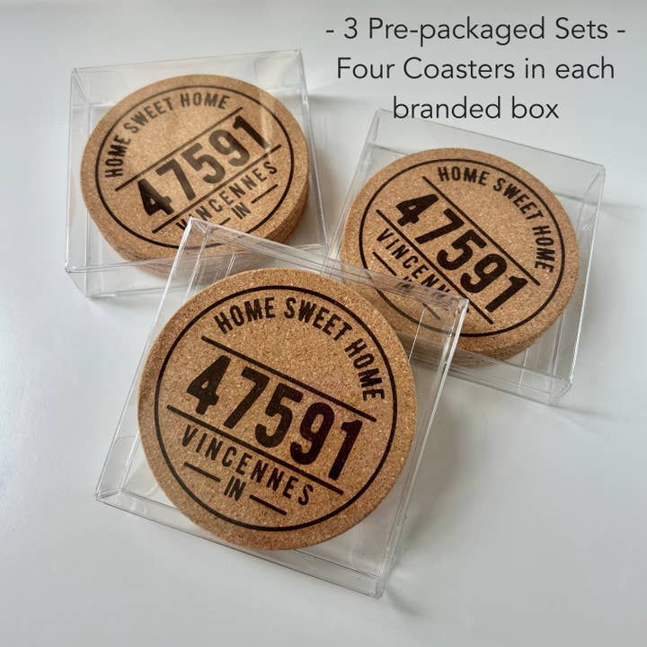The Lillie Pad - Wholesale Coasters - Custom Zip Code, City and State Cork Coasters - Local Gifts