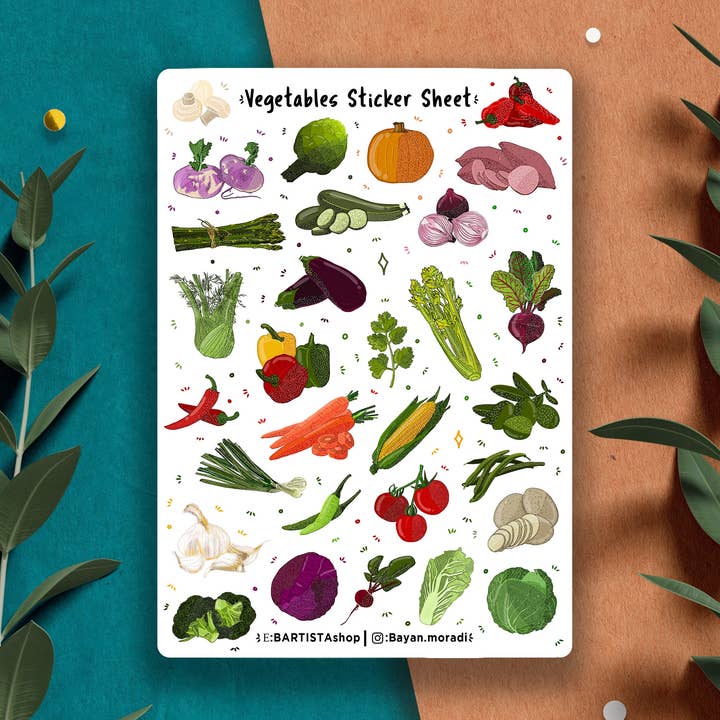 30 autocollants végétaux, feuille d'autocollants, carnet à puces pour la vente par Bartista