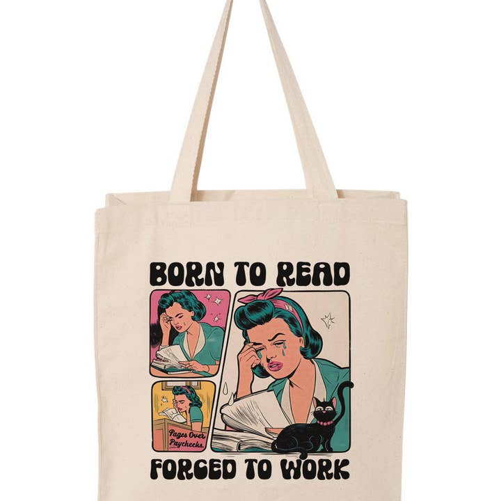 DaisyChainDesignCo - Wholesale Tote Bag - Women's - Vintage Born To Read Canvas Tote Bag1