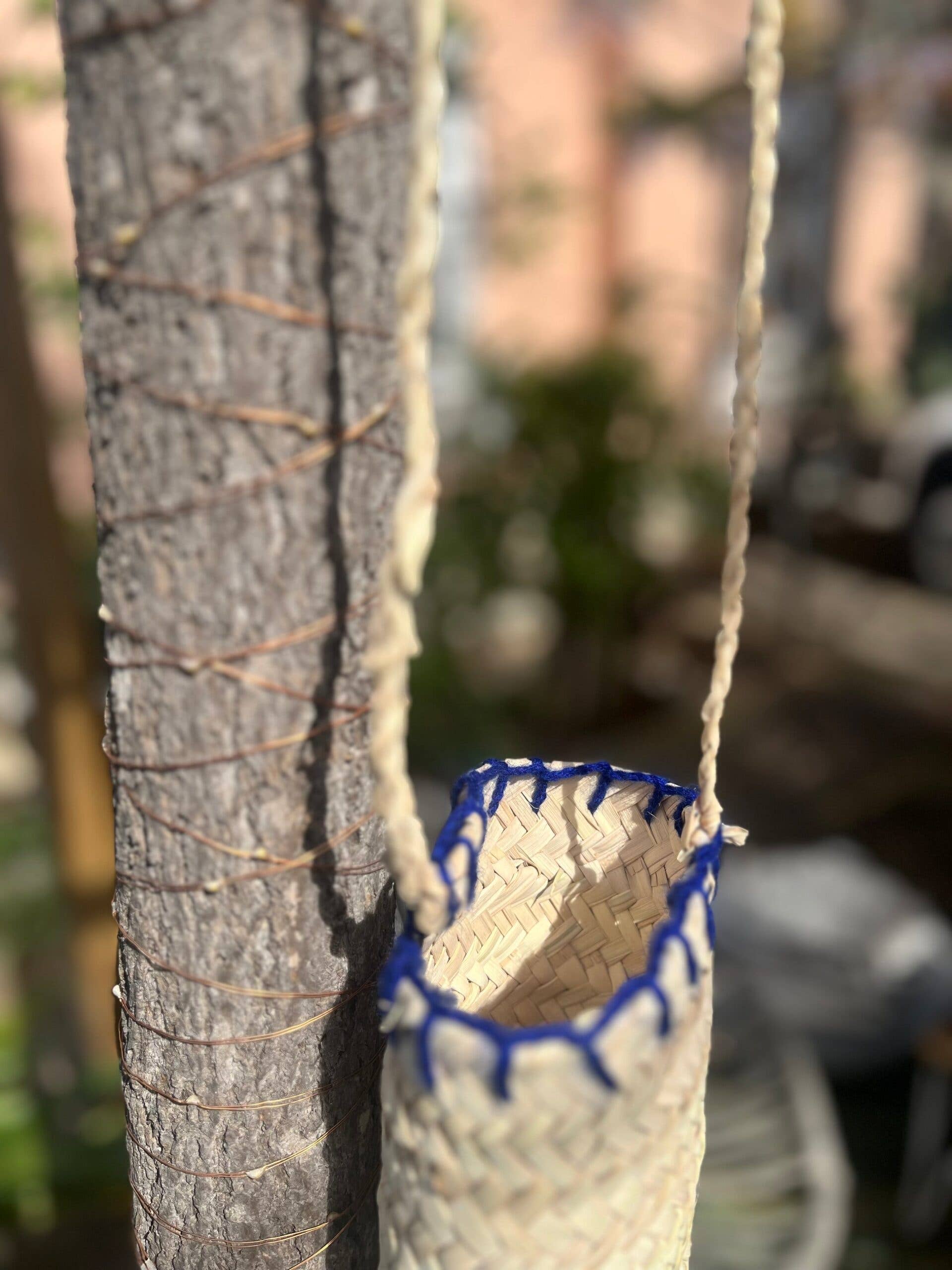 High crafty – Suporte para garrafas/garrafeira por atacado – Suporte de Garrafa em Folha de Palmeira AZUR Feito à Mão com Alça2