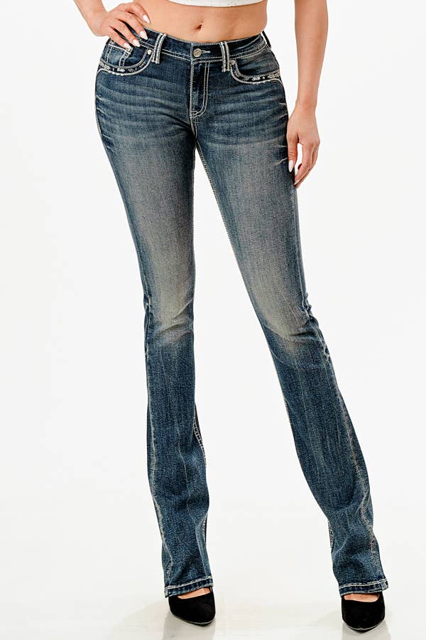 Grace in LA - Vente Jean – femme - Coutures Lourdes Modifient Coupe Bootcut Taille Moyenne 32" | EB-51935-321