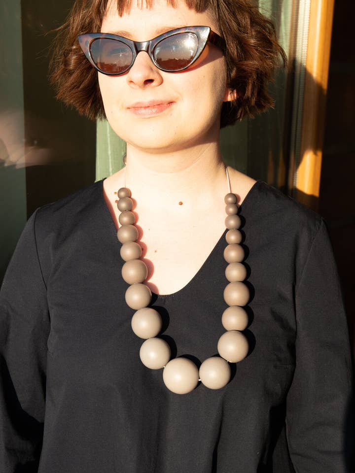 Grey Matte Wooden Bead Necklace for wholesale by Gannwood