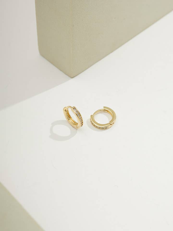 14k Gold Filled Fine Pavé Huggies | Thick Gold Layer for wholesale by Bossaglam Jewelry