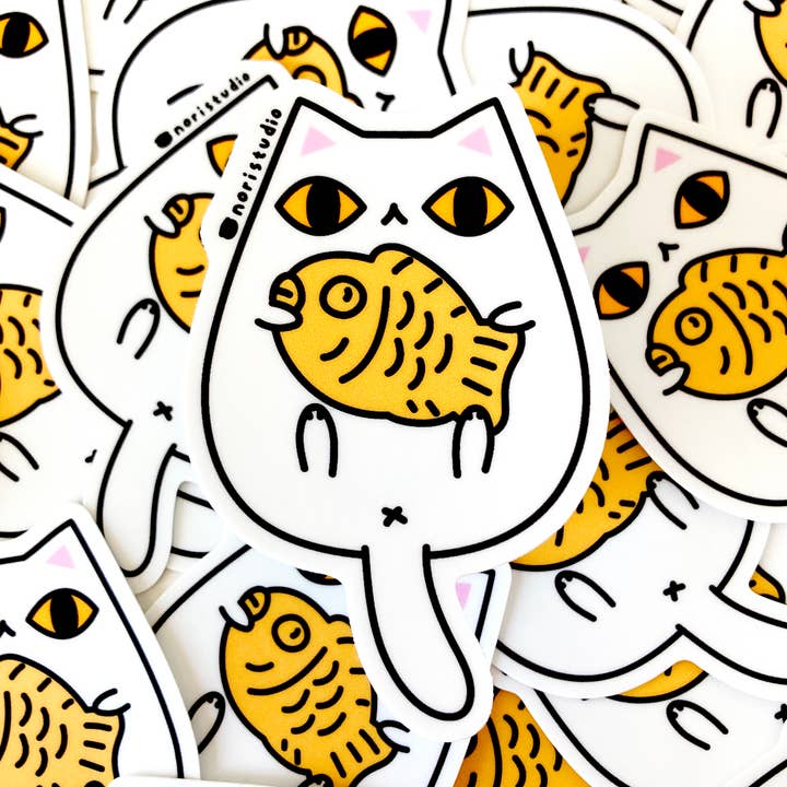 Adhesivo de vinilo de gato blanco Taiyaki para venta al por mayor de Noristudio