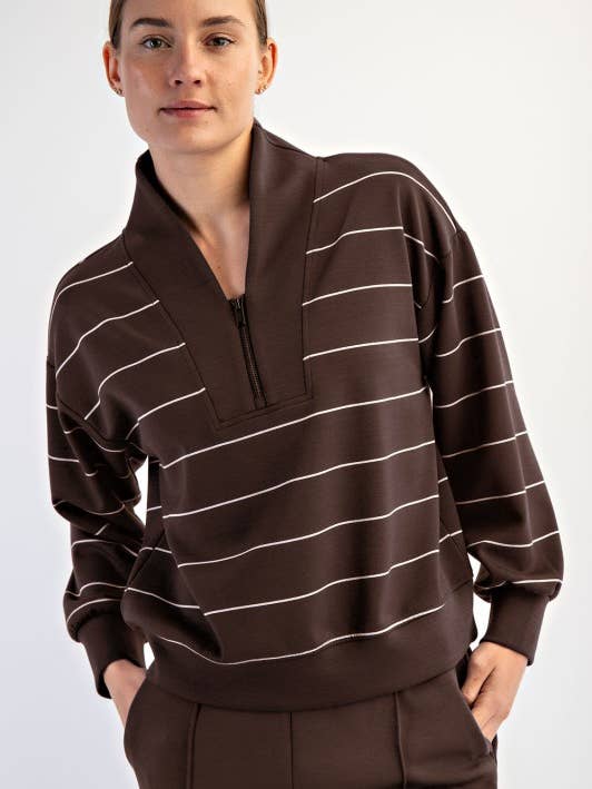 Sunday Morning - Wholesale Jacket - Women's - J0332PL37 PLUS STRIPE V-NECK MODAL POLY SPAN SCUBA JACKET 27