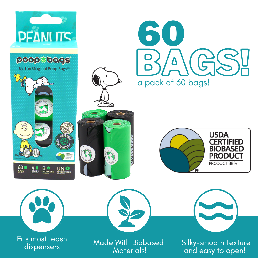 The Original Poop Bags® - Venta al por mayor Bolsitas para excrementos - Peanuts® USDA Biobased 60 bolsas para excrementos1