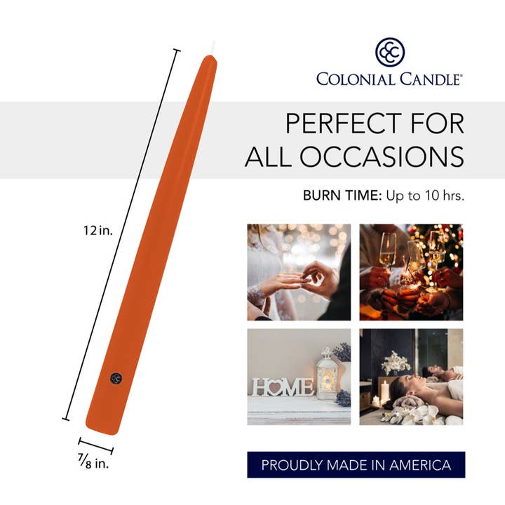 MVP Group International INC - Wholesale Tapered Candle/Candlestick - Pumpkin Unscented Handipt Taper Colonial Candle, 12 inch1