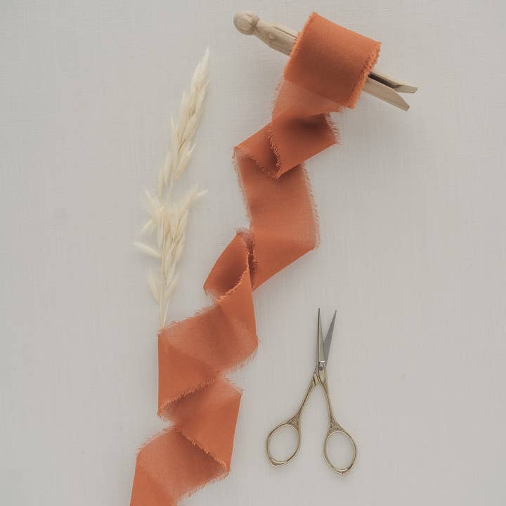 Evermore | STYLED - Wholesale Ribbon - Gift Wrapping - Burnt Orange Chiffon Ribbon 1.5" x 5 Yards, Hand Dyed Ribbon