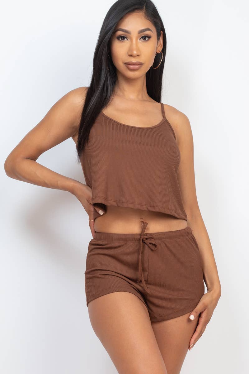 CAPELLA APPAREL - Wholesale Lounge Set - Women's - Ribbed Strappy Top & Shorts Lounge Set10