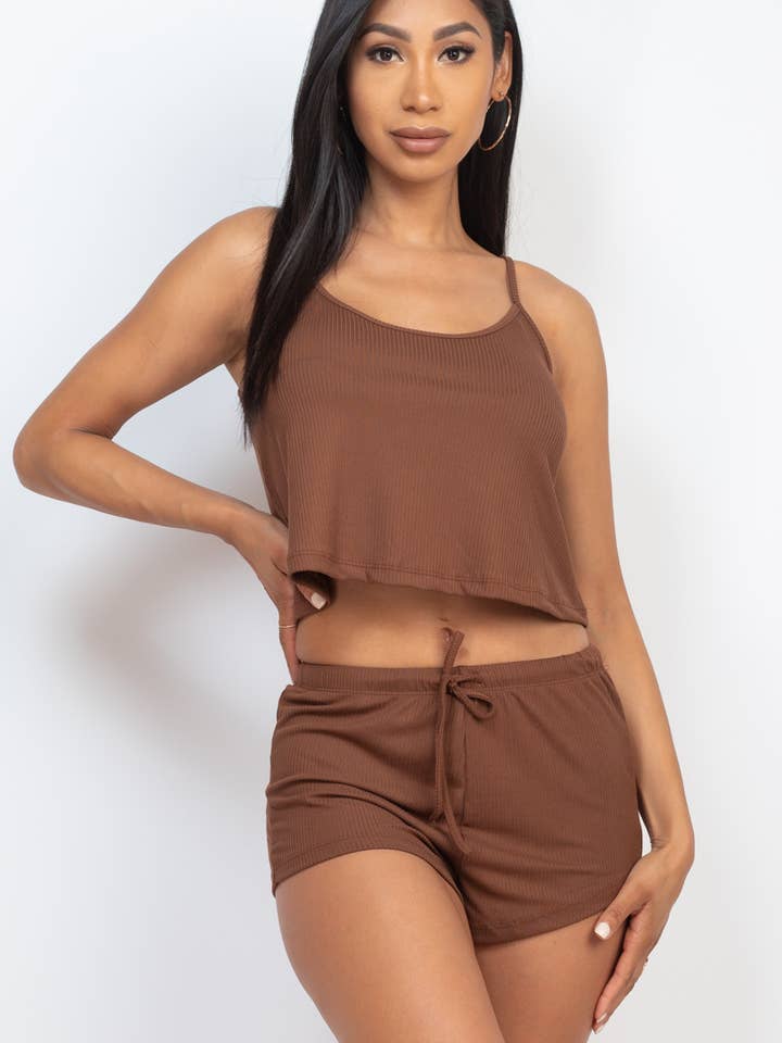 CAPELLA APPAREL - Wholesale Lounge Set - Women's - Ribbed Strappy Top & Shorts Lounge Set10