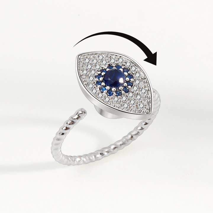 Perimade & Co. LLC - Wholesale Multi-Stone Ring - Evil Eye Anxiety Fidget Spinner Ring in 925 Sterling Silver