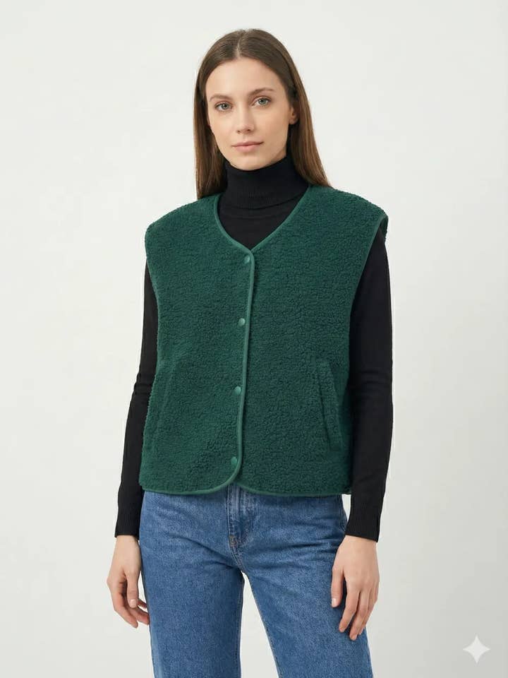 Knopfjacke mit Plüsch @3192_GiletMoumoute für den Großhandel von Mimi & Gogo